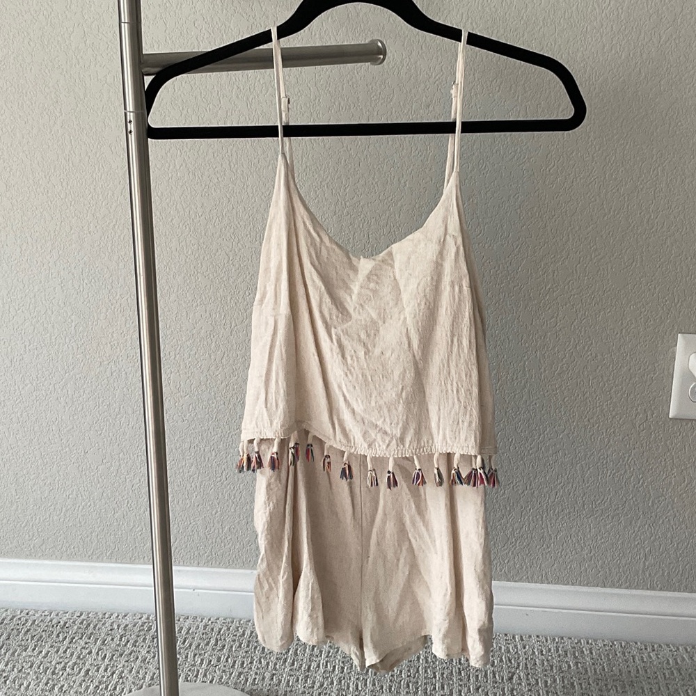 Paper Crane Cream Romper with Tassel Details